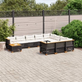 11-teiliges Gartensofa-Set und schwarze synthetische Rattankissen von vidaXL, Gartensets - Ref: Foro24-3262058, Preis: 847,24...