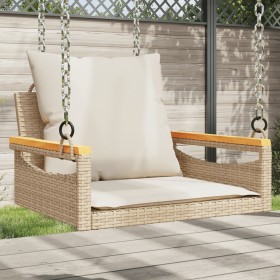 Schaukelbank mit beigen synthetischen Rattankissen 63x62x40 cm von vidaXL, Gartenbänke - Ref: Foro24-368166, Preis: 89,99 €, ...