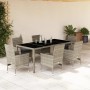 Set de comedor jardín 7 piezas y cojines ratán PE y vidrio gris de vidaXL, Conjuntos de jardín - Ref: Foro24-3278577, Precio:...