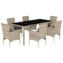 Set de comedor jardín 7 piezas y cojines ratán PE y vidrio gris de vidaXL, Conjuntos de jardín - Ref: Foro24-3278577, Precio:...