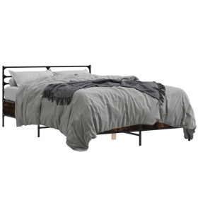 Engineered wood bed frame metal smoked oak 140x200cm by vidaXL, Beds and slatted bases - Ref: Foro24-3280044, Price: 146,33 €...