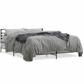 Estructura cama madera ingeniería metal gris Sonoma 150x200 cm de vidaXL, Camas y somieres - Ref: Foro24-3280050, Precio: 154...