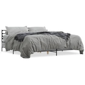 Estructura cama madera ingeniería metal gris Sonoma 200x200 cm de vidaXL, Camas y somieres - Ref: Foro24-3280065, Precio: 173...