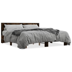 Engineered wood bed frame metal smoked oak 200x200cm by vidaXL, Beds and slatted bases - Ref: Foro24-3280084, Price: 171,99 €...