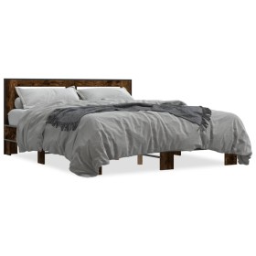 Engineered wood bed frame metal smoked oak 150x200cm by vidaXL, Beds and slatted bases - Ref: Foro24-3280099, Price: 161,49 €...