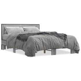 Estructura cama madera ingeniería metal gris Sonoma 120x190 cm de vidaXL, Camas y somieres - Ref: Foro24-3280120, Precio: 151...