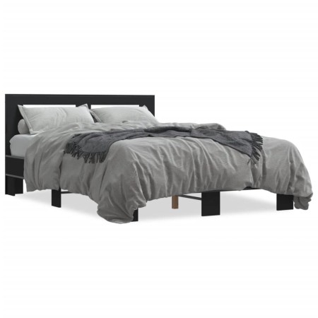 Estructura de cama madera de ingeniería y metal negro 135x190cm de vidaXL, Camas y somieres - Ref: Foro24-3280122, Precio: 15...