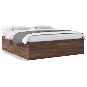 Oak brown engineered wood bed frame 200x200 cm by vidaXL, Beds and slatted bases - Ref: Foro24-3280901, Price: 179,99 €, Disc...