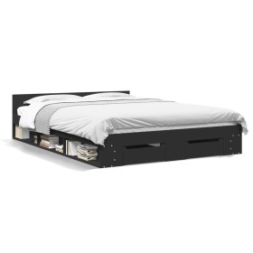 Cama con cajones madera de ingeniería negro 140x200 cm de vidaXL, Camas y somieres - Ref: Foro24-3280749, Precio: 170,99 €, D...