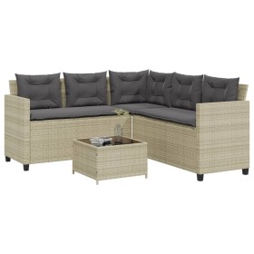 L-förmiges Gartensofa mit Tisch und hellgrauen PE-Rattankissen von vidaXL, Gartensets - Ref: Foro24-369044, Preis: 339,68 €, ...