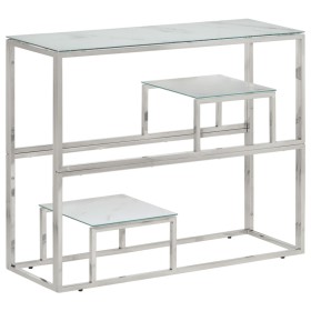 Console table silver stainless steel and tempered glass by vidaXL, Side tables - Ref: Foro24-350011, Price: 135,40 €, Discoun...