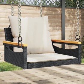 Schaukelbank mit schwarzen synthetischen Rattankissen 63x62x40 cm von vidaXL, Gartenbänke - Ref: Foro24-368164, Preis: 82,99 ...