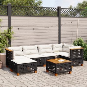 7-teiliges Gartensofa-Set mit schwarzen synthetischen Rattankissen von vidaXL, Gartensets - Ref: Foro24-3261920, Preis: 531,1...