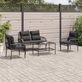 4-teilige Gartensofagarnitur mit schwarzen synthetischen Rattankissen von vidaXL, Gartensets - Ref: Foro24-368727, Preis: 346...