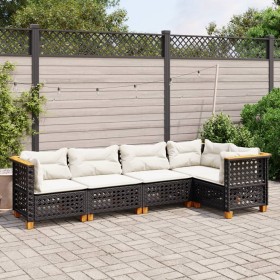 5-teiliges Gartenmöbel-Set und schwarze synthetische Rattankissen von vidaXL, Gartensets - Ref: Foro24-3261812, Preis: 409,98...