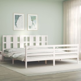 Double bed frame with white solid wood headboard by vidaXL, Beds and slatted bases - Ref: Foro24-3194132, Price: 167,27 €, Di...