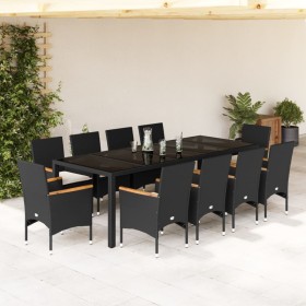 Garten-Essgruppe, 11-teilig, mit Kissen aus schwarzem Glas und synthetischem Rattan von vidaXL, Gartensets - Ref: Foro24-3278...