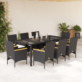 Garten-Essgruppe, 9-teilig, mit Kissen aus schwarzem Glas und synthetischem Rattan von vidaXL, Gartensets - Ref: Foro24-32786...