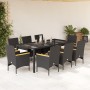 Set comedor jardín 9 pzas cojines ratán sintético vidrio negro de vidaXL, Conjuntos de jardín - Ref: Foro24-3278650, Precio: ...