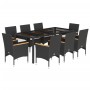 Set comedor jardín 9 pzas cojines ratán sintético vidrio negro de vidaXL, Conjuntos de jardín - Ref: Foro24-3278650, Precio: ...