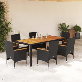 7-piece garden dining set with black acacia PE rattan cushions by vidaXL, Garden sets - Ref: Foro24-3278631, Price: 630,53 €,...