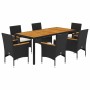 Set de comedor jardín 7 pzas con cojines ratán PE acacia negro de vidaXL, Conjuntos de jardín - Ref: Foro24-3278631, Precio: ...