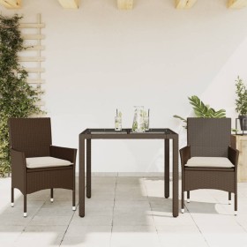 Garten-Essgruppe, 3-teilig, mit Kissen aus braunem Glas und synthetischem Rattan von vidaXL, Gartensets - Ref: Foro24-3278549...