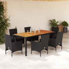 Set de comedor jardín 7 pzas con cojines ratán PE acacia negro de vidaXL, Conjuntos de jardín - Ref: Foro24-3278673, Precio: ...