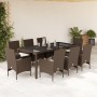 Set comedor jardín 9 pzas cojines ratán sintético vidrio marrón de vidaXL, Conjuntos de jardín - Ref: Foro24-3278554, Precio:...