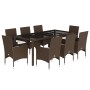 Set comedor jardín 9 pzas cojines ratán sintético vidrio marrón de vidaXL, Conjuntos de jardín - Ref: Foro24-3278554, Precio:...