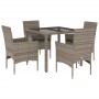 Set comedor jardín 5 pzas y cojines ratán sintético vidrio gris de vidaXL, Conjuntos de jardín - Ref: Foro24-3278556, Precio:...