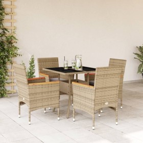 Set comedor jardín 5 pzas cojines ratán sintético vidrio beige de vidaXL, Conjuntos de jardín - Ref: Foro24-3278708, Precio: ...