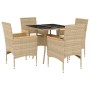 Set comedor jardín 5 pzas cojines ratán sintético vidrio beige de vidaXL, Conjuntos de jardín - Ref: Foro24-3278708, Precio: ...