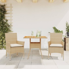 3-piece garden dining set with beige acacia PE rattan cushions by vidaXL, Garden sets - Ref: Foro24-3278715, Price: 205,95 €,...