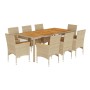 Set de comedor jardín 9 pzas con cojines ratán PE acacia beige de vidaXL, Conjuntos de jardín - Ref: Foro24-3278644, Precio: ...