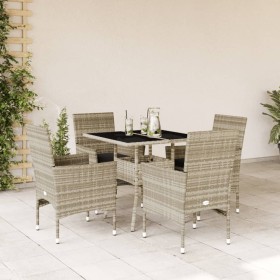 Garden dining set 5 pieces and light gray glass PE rattan cushions by vidaXL, Garden sets - Ref: Foro24-3278612, Price: 309,9...