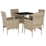 Set comedor jardín 5 pzas y cojines ratán PE vidrio gris claro de vidaXL, Conjuntos de jardín - Ref: Foro24-3278612, Precio: ...