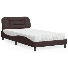 Bed with dark brown fabric mattress 100x200 cm by vidaXL, Beds and slatted bases - Ref: Foro24-3208516, Price: 282,99 €, Disc...