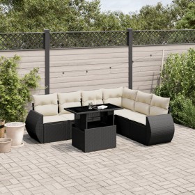 7-teiliges Gartensofa-Set mit schwarzen synthetischen Rattankissen von vidaXL, Gartensets - Ref: Foro24-3268556, Preis: 555,3...