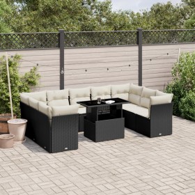 Gartensofa-Set 10-teilig mit schwarzen synthetischen Rattankissen von vidaXL, Gartensets - Ref: Foro24-3266816, Preis: 695,88...