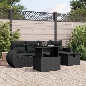 6-teilige Gartensofagarnitur und schwarze synthetische Rattankissen von vidaXL, Gartensets - Ref: Foro24-3275125, Preis: 447,...