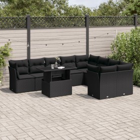 Gartensofa-Set 10-teilig mit schwarzen synthetischen Rattankissen von vidaXL, Gartensets - Ref: Foro24-3266835, Preis: 651,95...