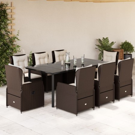 Set comedor para jardín 9 pzas y cojines ratán sintético marrón de vidaXL, Conjuntos de jardín - Ref: Foro24-3262853, Precio:...