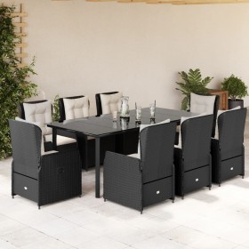 Set de comedor de jardín 9 pzas y cojines ratán sintético negro de vidaXL, Conjuntos de jardín - Ref: Foro24-3262839, Precio:...