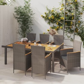 Set de comedor de jardín 7 pzas y cojines ratán sintético gris de vidaXL, Conjuntos de jardín - Ref: Foro24-3094921, Precio: ...