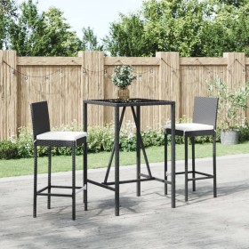 Hoher Gartentisch und Hocker 3 Stück und Kissen PE Rattan schwarz von vidaXL, Gartensets - Ref: Foro24-3187641, Preis: 215,99...