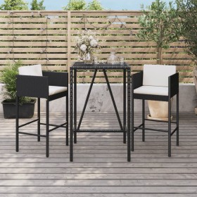 Hoher Gartentisch und Hocker 3 Stück und Kissen PE Rattan schwarz von vidaXL, Gartensets - Ref: Foro24-3200661, Preis: 253,77...