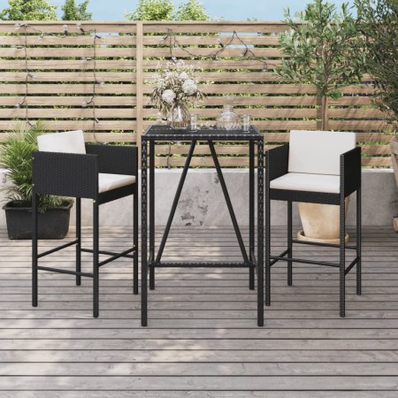 Hoher Gartentisch und Hocker 3 Stück und Kissen PE Rattan schwarz von vidaXL, Gartensets - Ref: Foro24-3200661, Preis: 253,56...