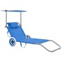 Folding sun lounger with canopy and gray steel wheels by vidaXL, Loungers - Ref: Foro24-44322, Price: 66,38 €, Discount: %