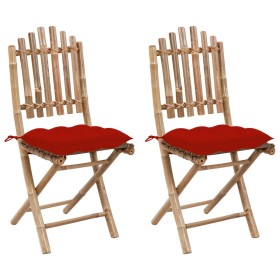 Folding garden chairs with cushions, 2 units, bamboo by vidaXL, Garden chairs - Ref: Foro24-3064008, Price: 102,99 €, Discoun...